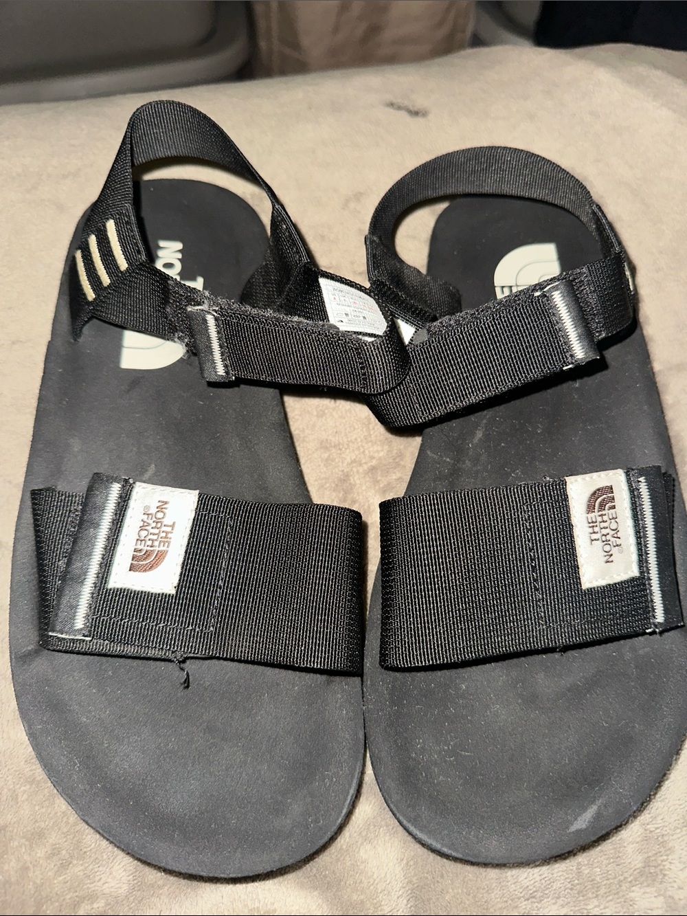 The North Face Black Strap Sandals with Logo Tabs